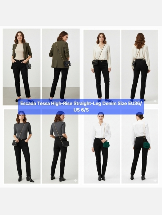 Escada Pants - ESCADA Tessa Black Cotton Stretch Straight Leg Trousers Size 4-6